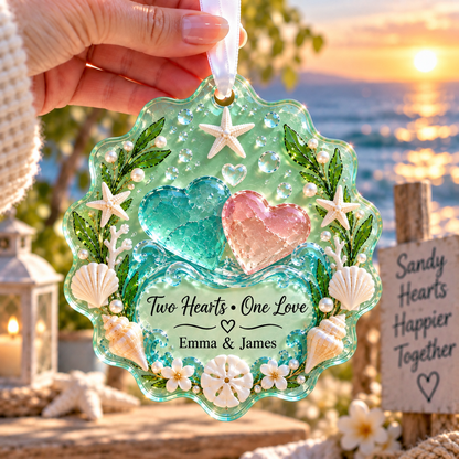 💙 Personalized Coastal Love Sea Glass Ornament