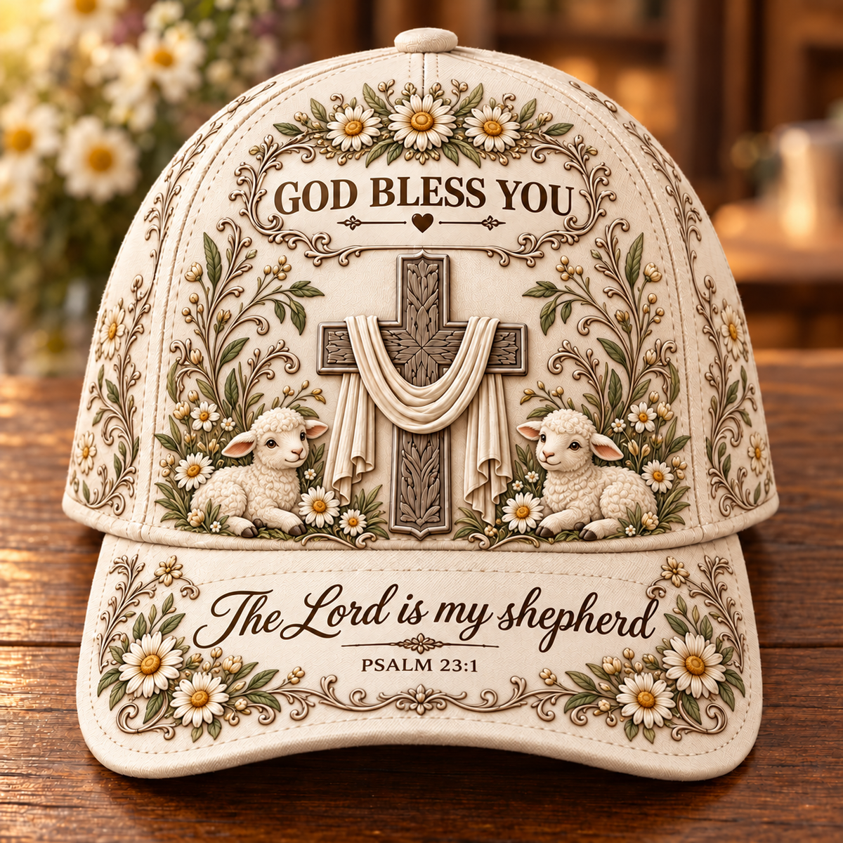 God Bless You Floral Cross Baseball Cap – Bible Verse Christian Gift