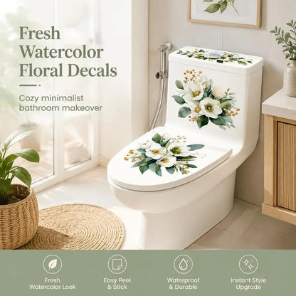 Last Day 50% OFF-Only$12.99🎁3-Piece Floral Bathroom Toilet Sticker Set – Decorative Peel & Stick Decals