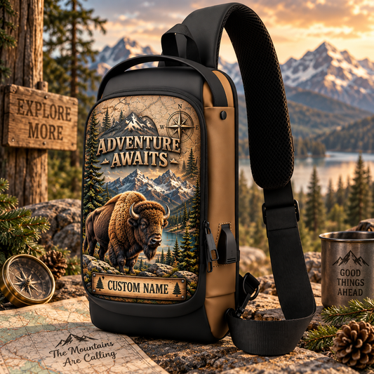 🎒 Personalized Adventure Sling Bag - Custom Name Outdoor Crossbody Chest Bag