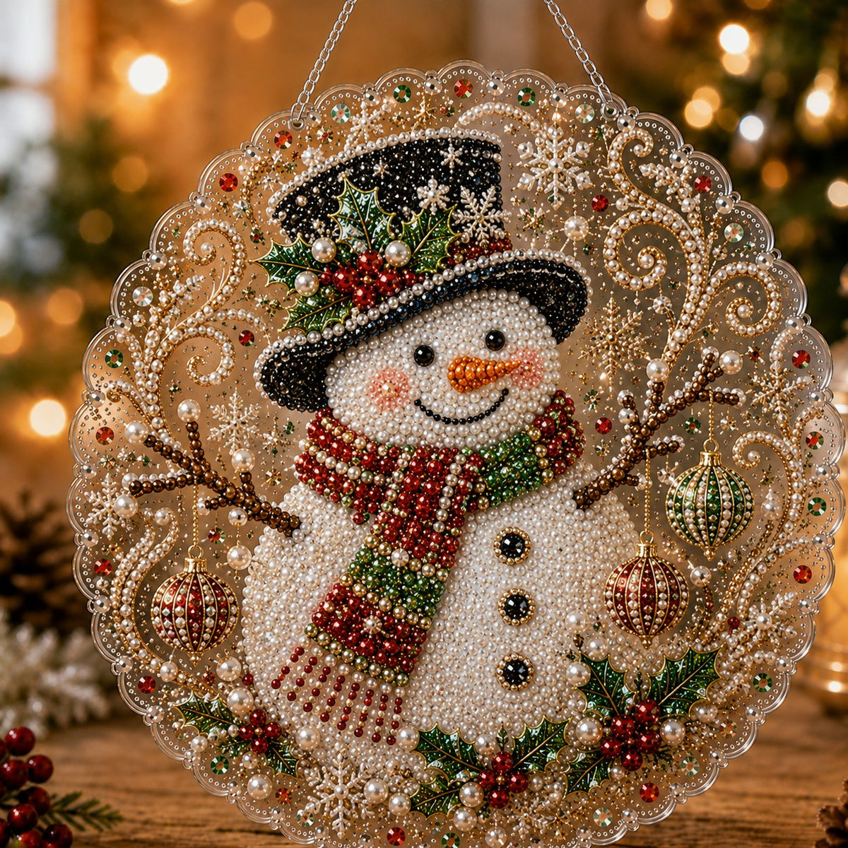 🔥Last Day 49% OFF - ✨ Christmas Pearl Diamond Art Hanging Ornament Kit | Luxury Flocked Canvas with Scratch-Resistant Non-Fading Pearl Beads DIY Handmade Holiday Hanging Decor 🎅💎