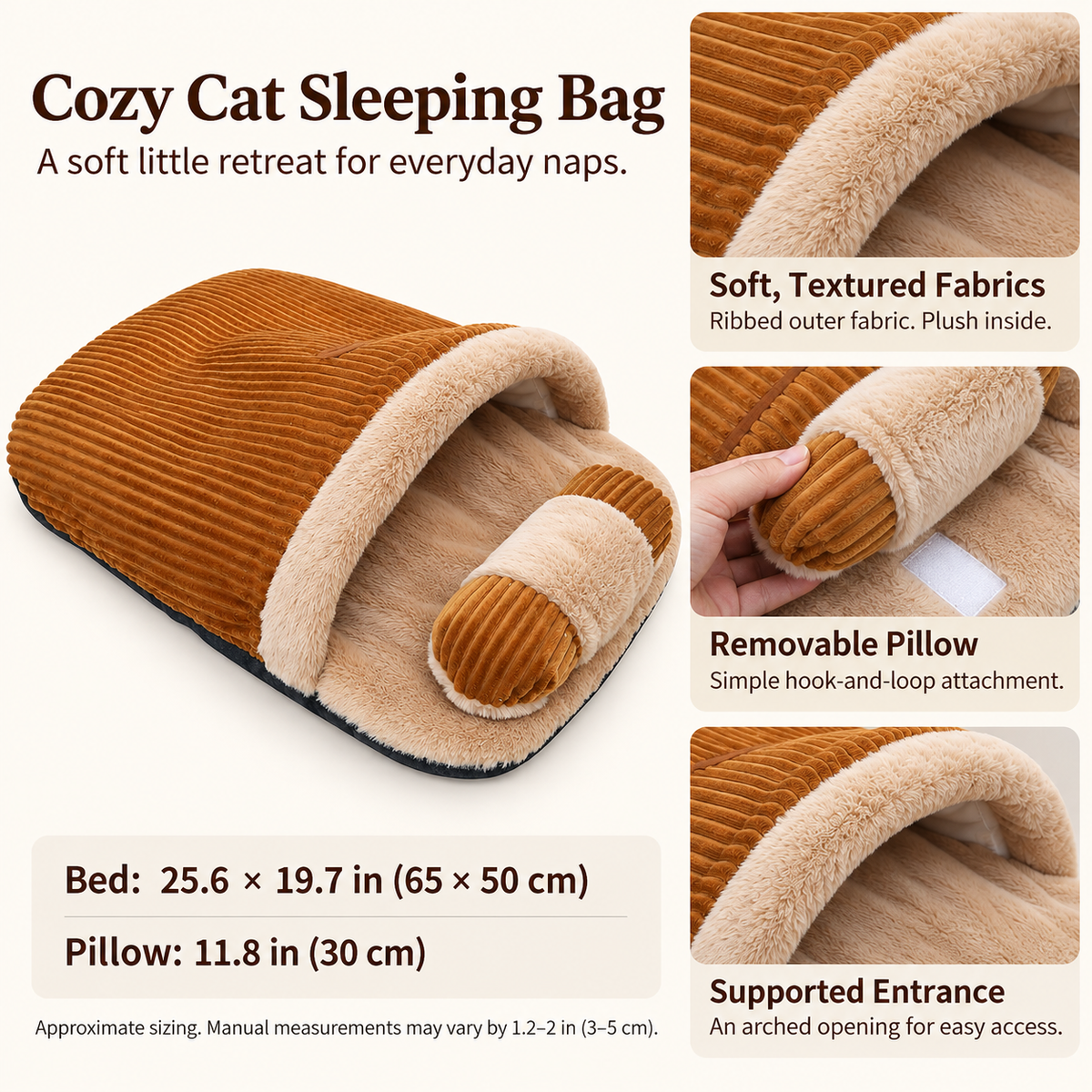 Cozy Burrow Cat Sleeping Bag with Plush Lining & Removable Pillow