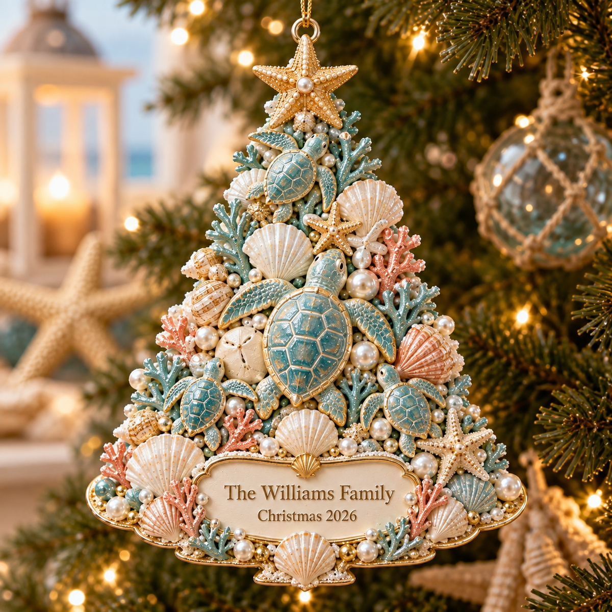 🌊 Personalized Coastal Christmas Tree Ornament