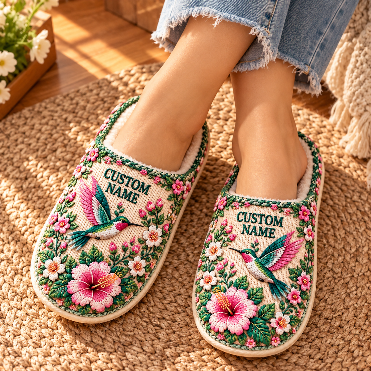 🌸🐦Personalized Cozy Animal Garden Floral Slippers - Gifts For Winter