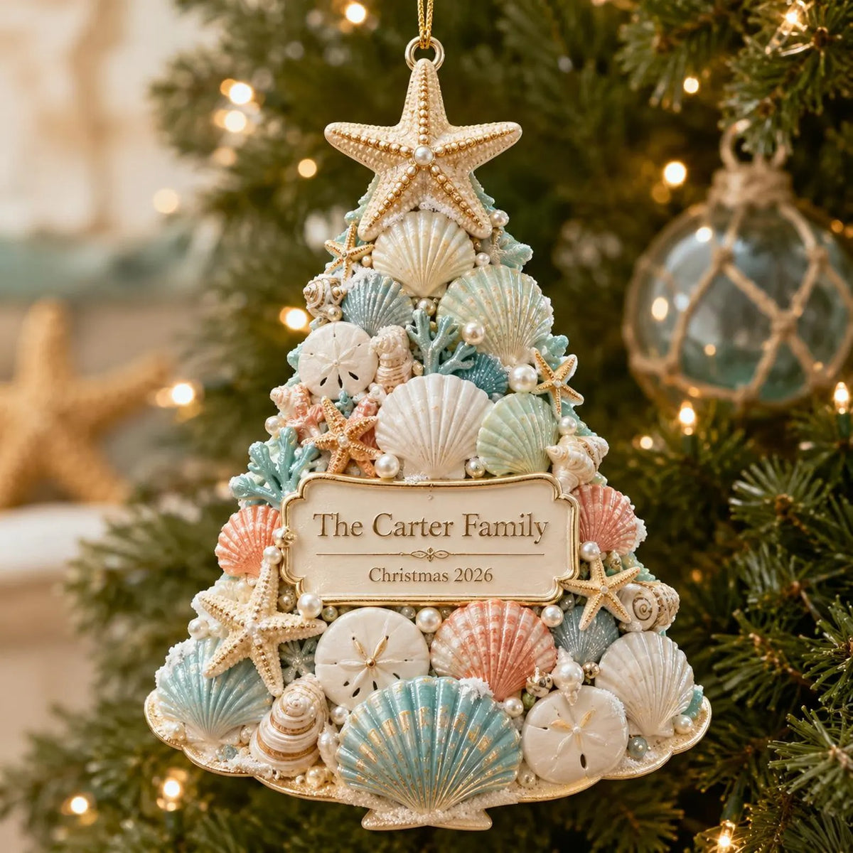 🌊 Personalized Coastal Christmas Tree Ornament