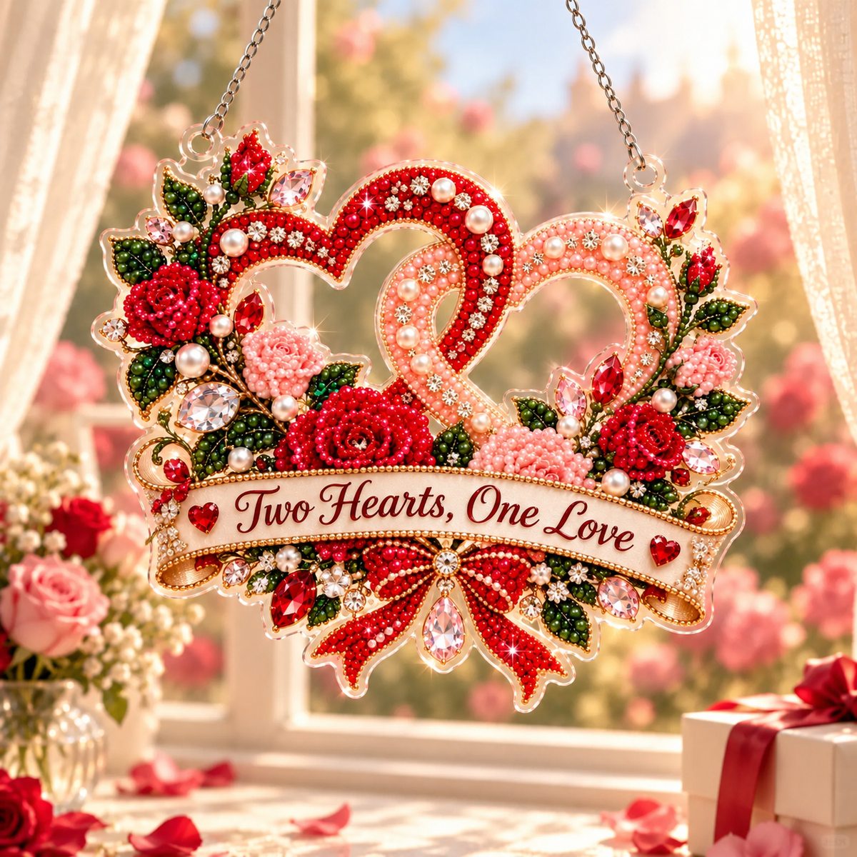 Romantic Valentine’s Day Suncatcher Pearl & Jewel-Style Love Window Hanging Ornament 💖