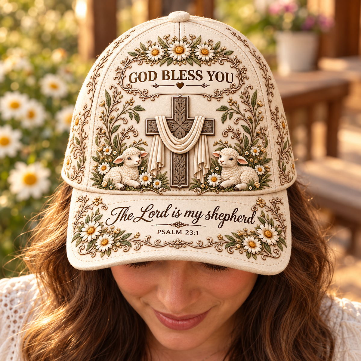 God Bless You Floral Cross Baseball Cap – Bible Verse Christian Gift