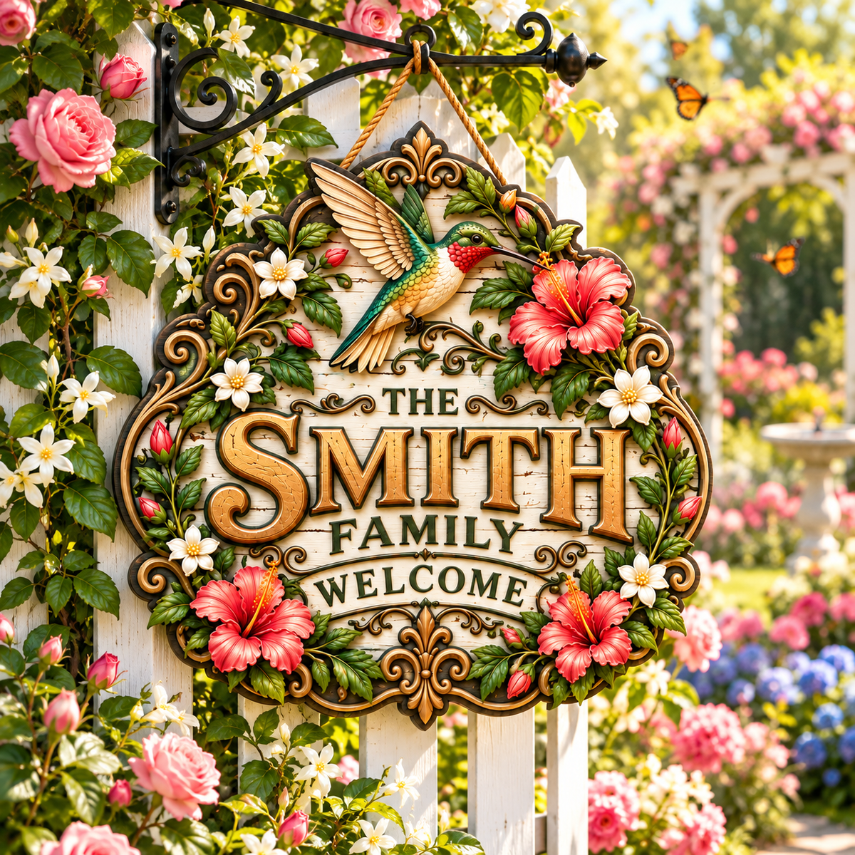 Personalized Garden Family Welcome Sign – Custom Last Name Garden Door Hanging Sign