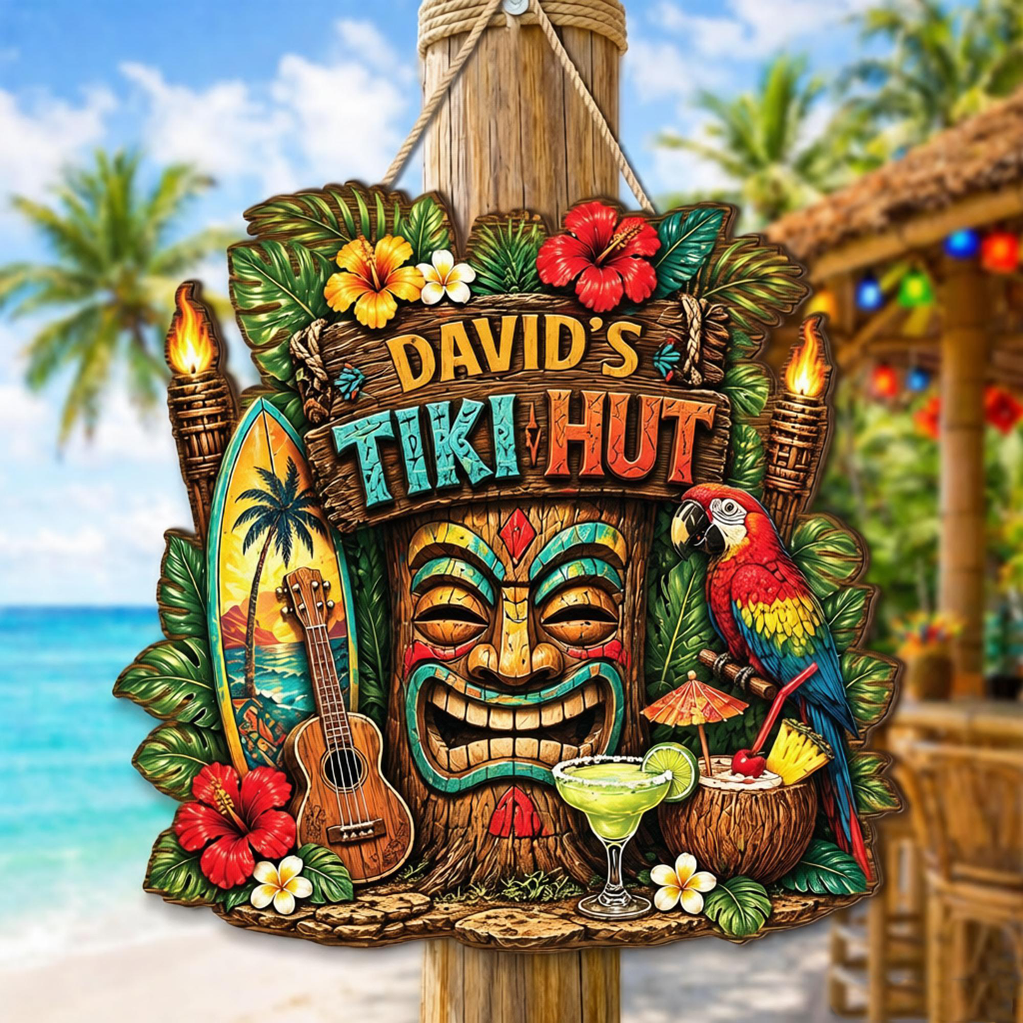 Custom Beach Bar Tiki Wooden Sign