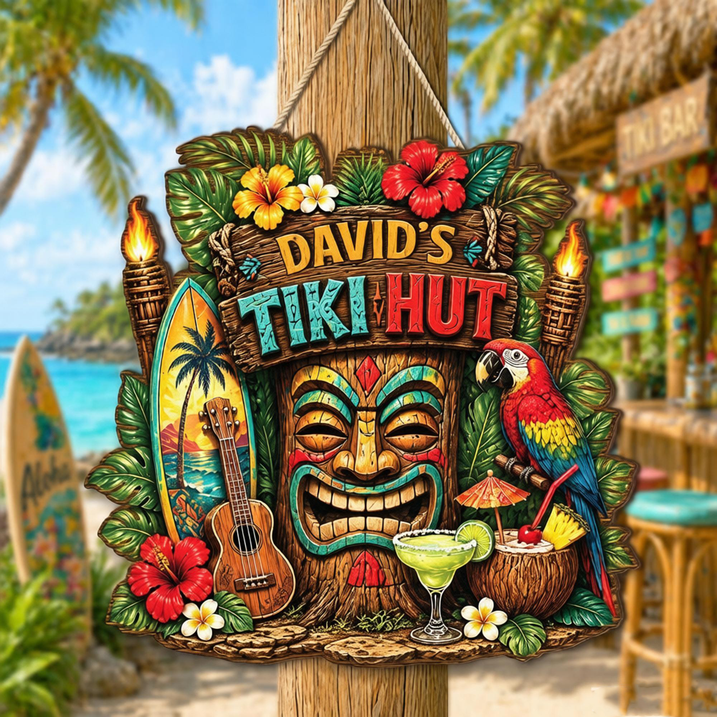 Custom Beach Bar Tiki Wooden Sign