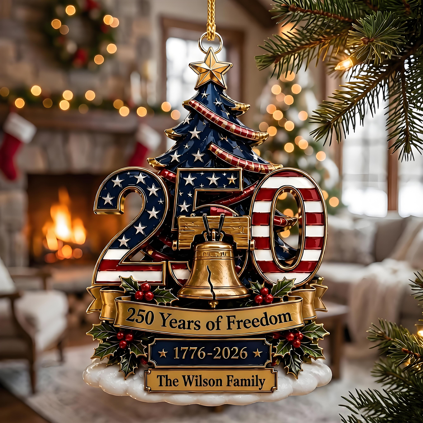 Custom 250th Anniversary USA Christmas Tree Ornament