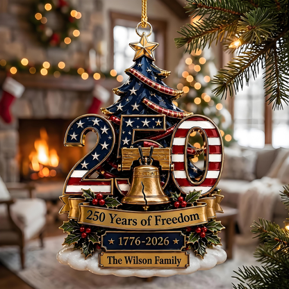 Custom 250th Anniversary USA Christmas Tree Ornament