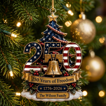 Custom 250th Anniversary USA Christmas Tree Ornament