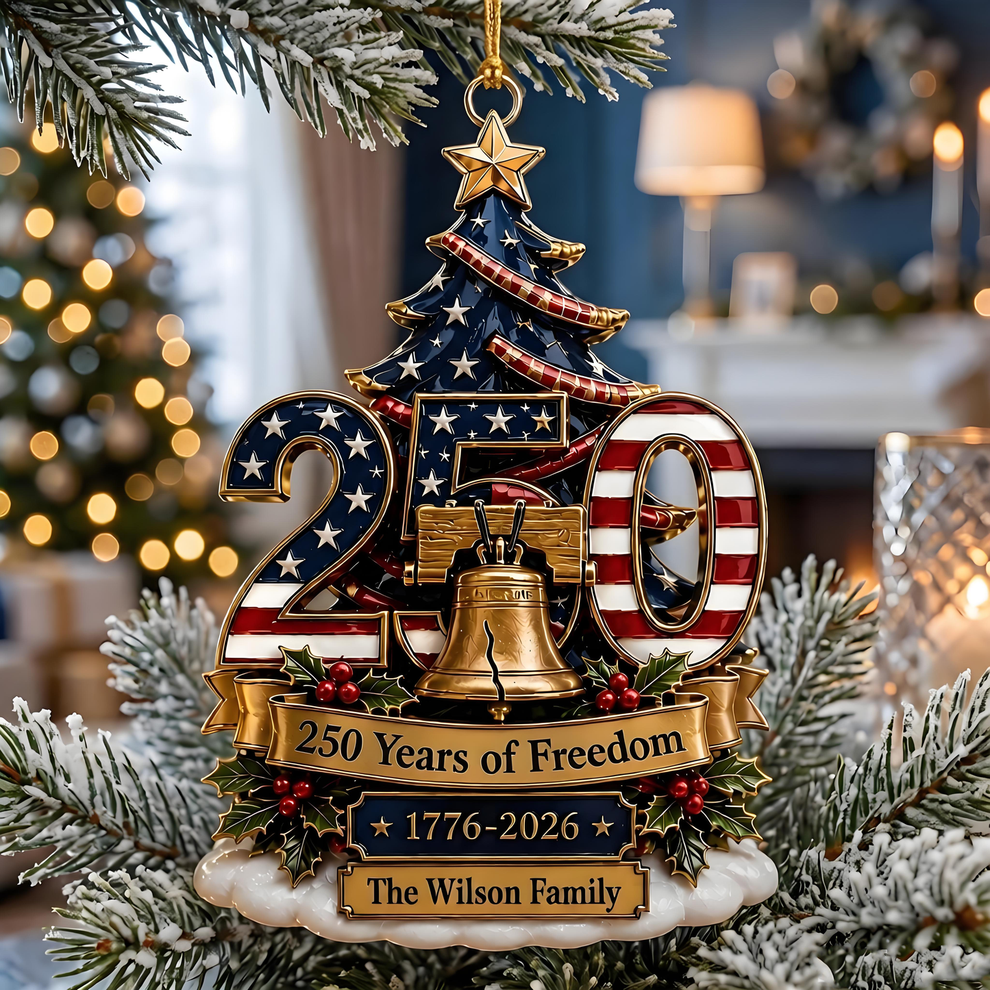 Custom 250th Anniversary USA Christmas Tree Ornament