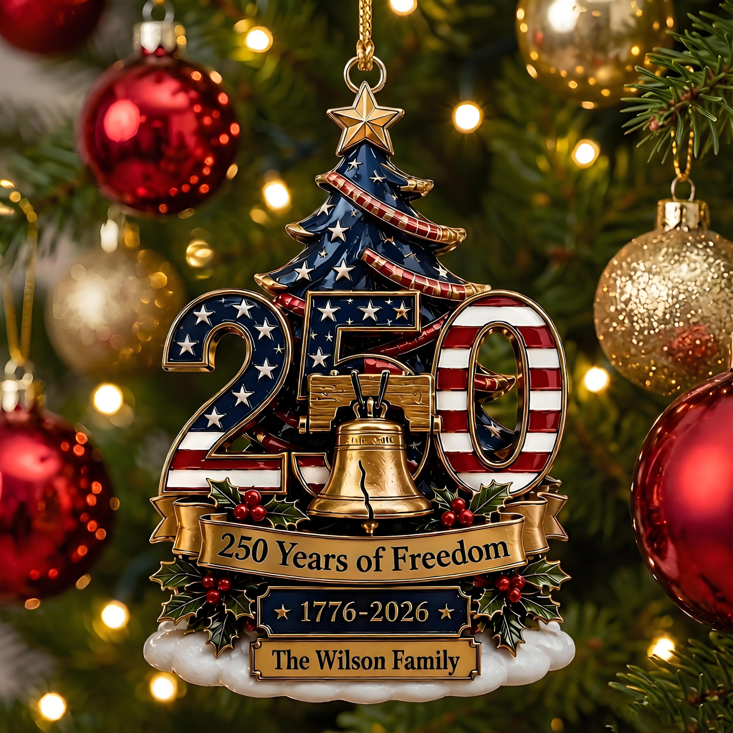 Custom 250th Anniversary USA Christmas Tree Ornament