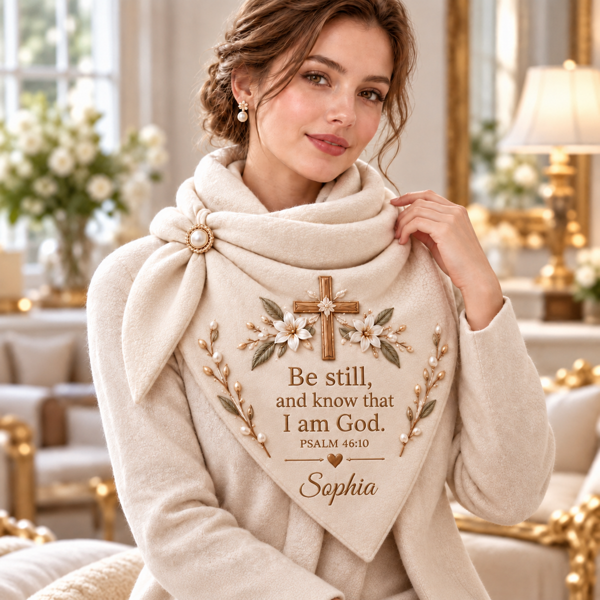 Personalized Christian Prayer Triangular Scarf – Custom Name Faith Gift 🤍✝️