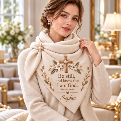 Personalized Christian Prayer Triangular Scarf – Custom Name Faith Gift 🤍✝️