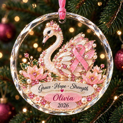 🎀 Personalized Pink Ribbon Animal Ornament