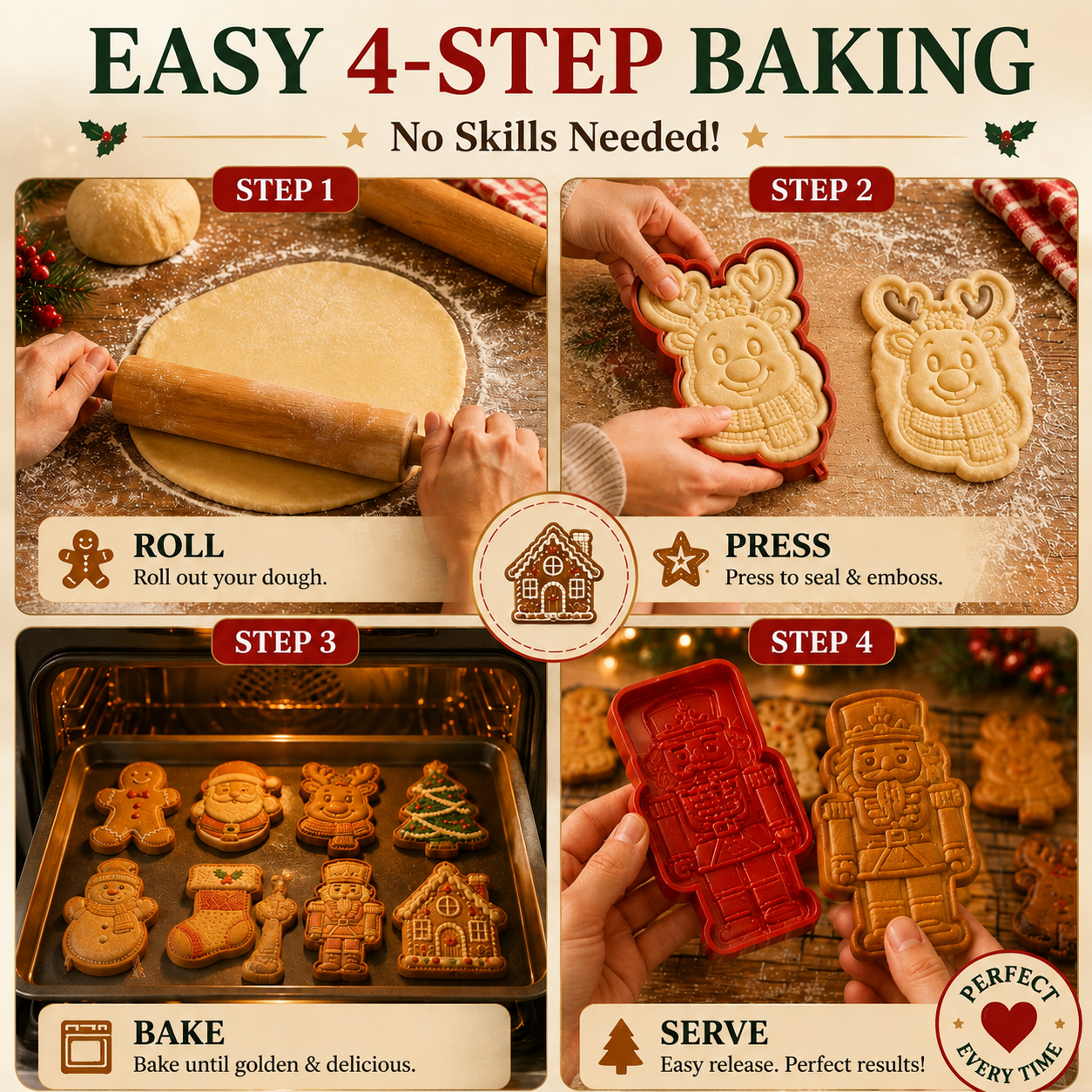 🎄 Christmas Mini Pie Moulds – 8 Festive Embossed Designs