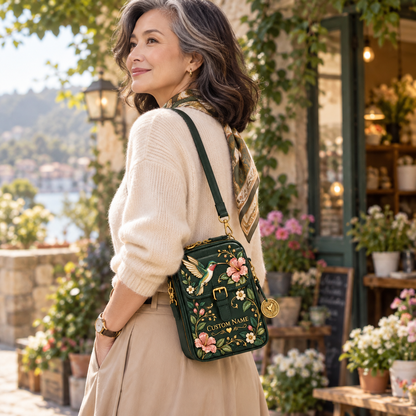 Personalized Hummingbird Crossbody Bag - Custom Name Floral RFID Shoulder Bag 🎁✨