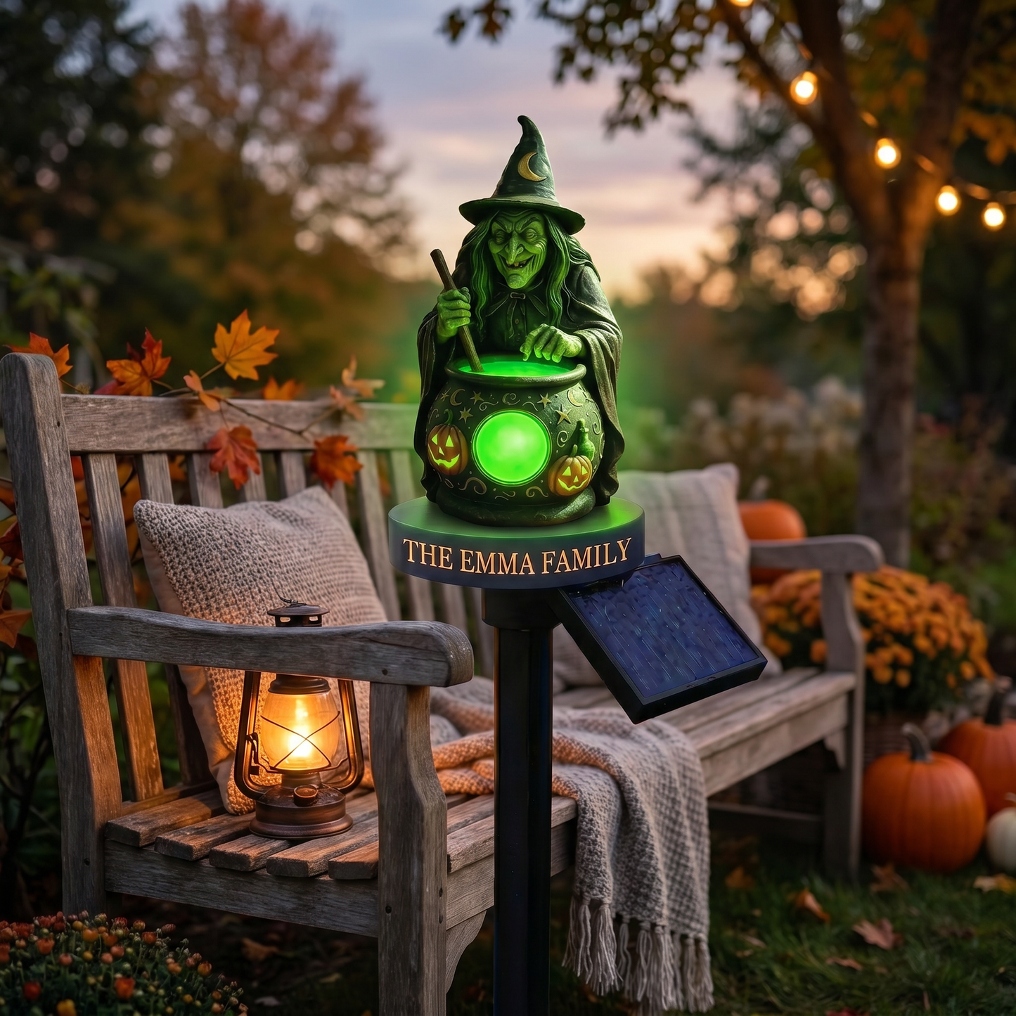 🧙Personalized Halloween Witch Garden Solar Liaht