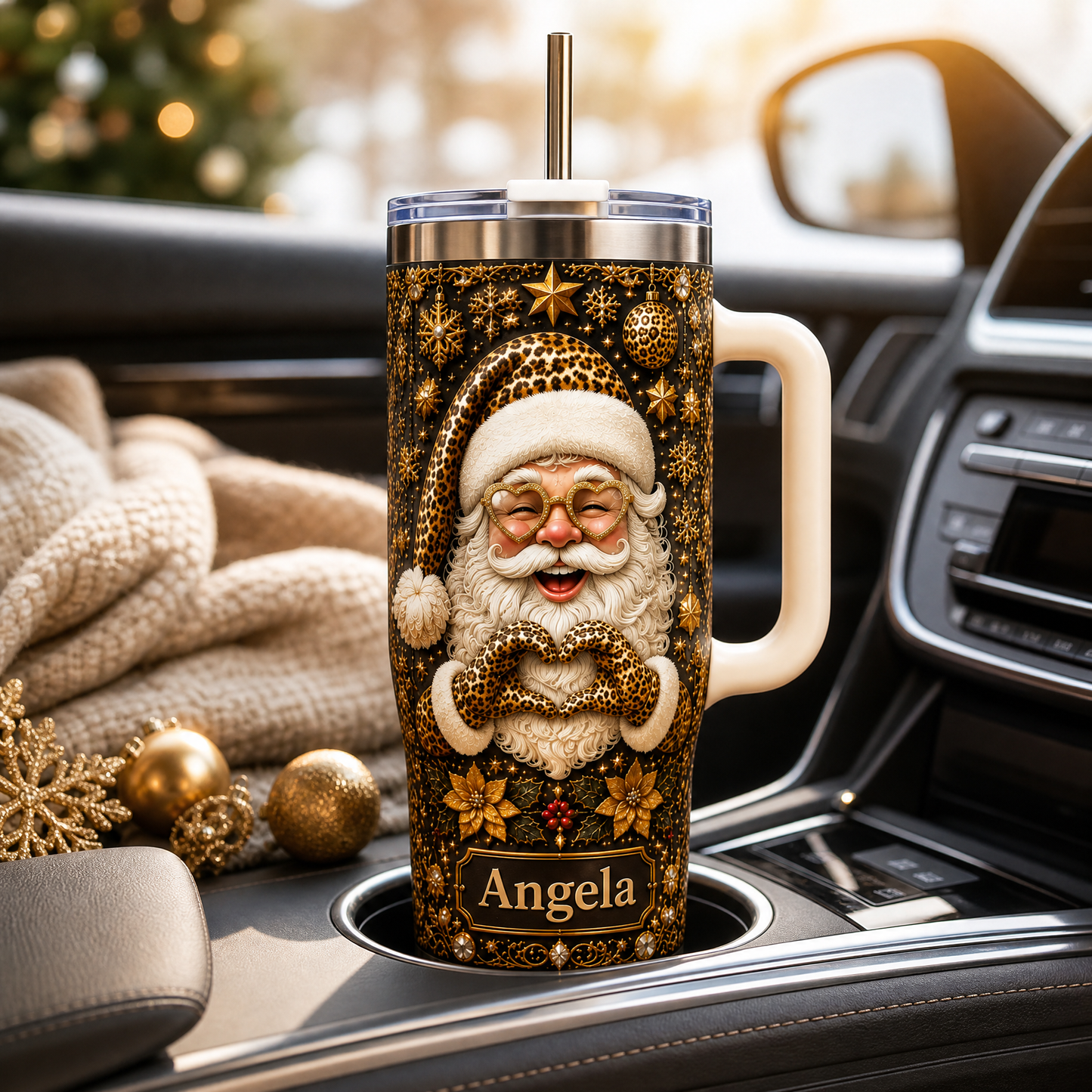 Personalised Leopard Santa Christmas Tumbler