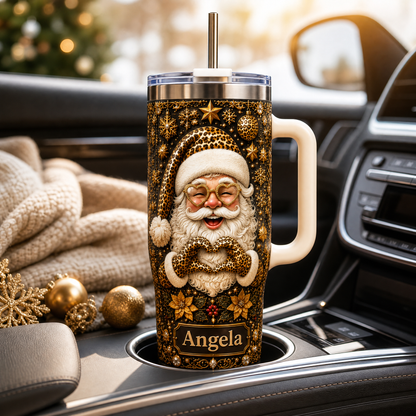 Personalised Leopard Santa Christmas Tumbler