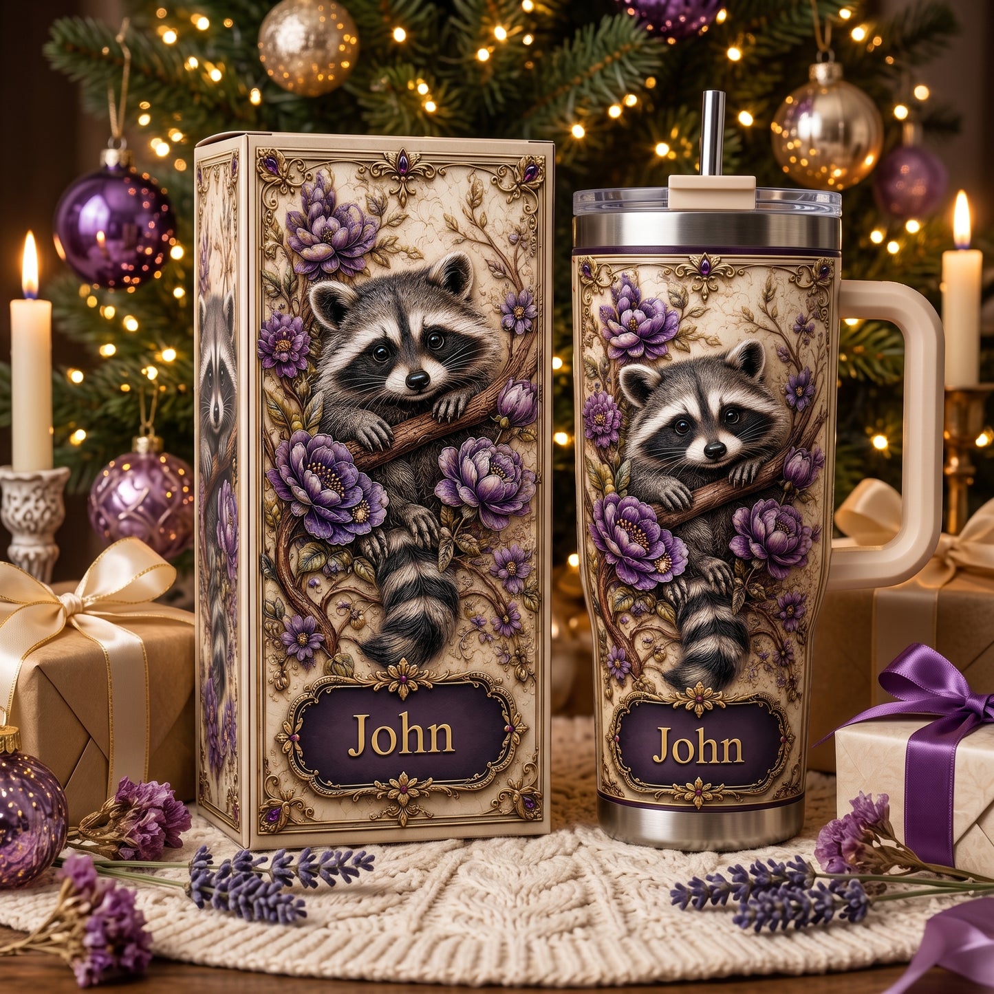 Personalized Woodland Raccoon Floral Tumbler
