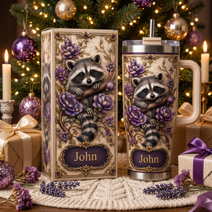Personalized Woodland Raccoon Floral Tumbler
