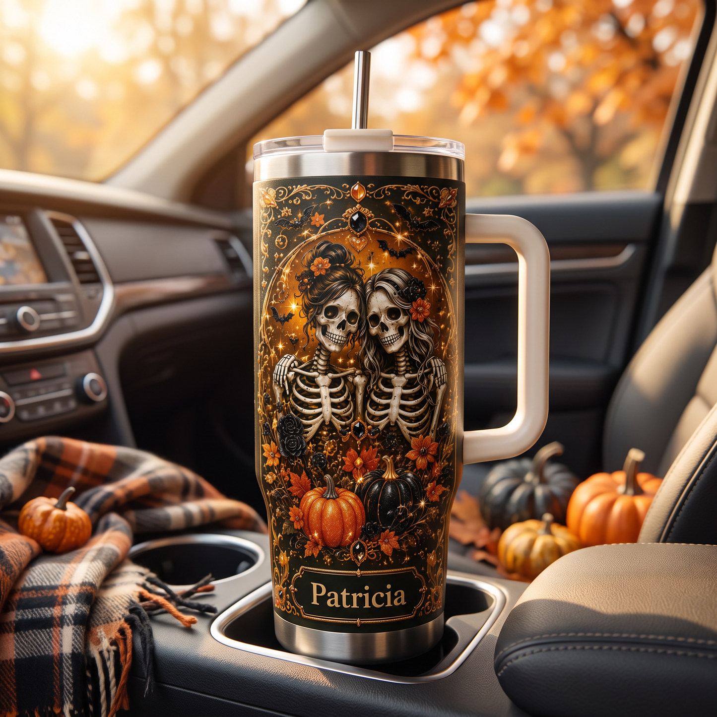Personalized Gothic Skull Friendship Halloween Tumbler