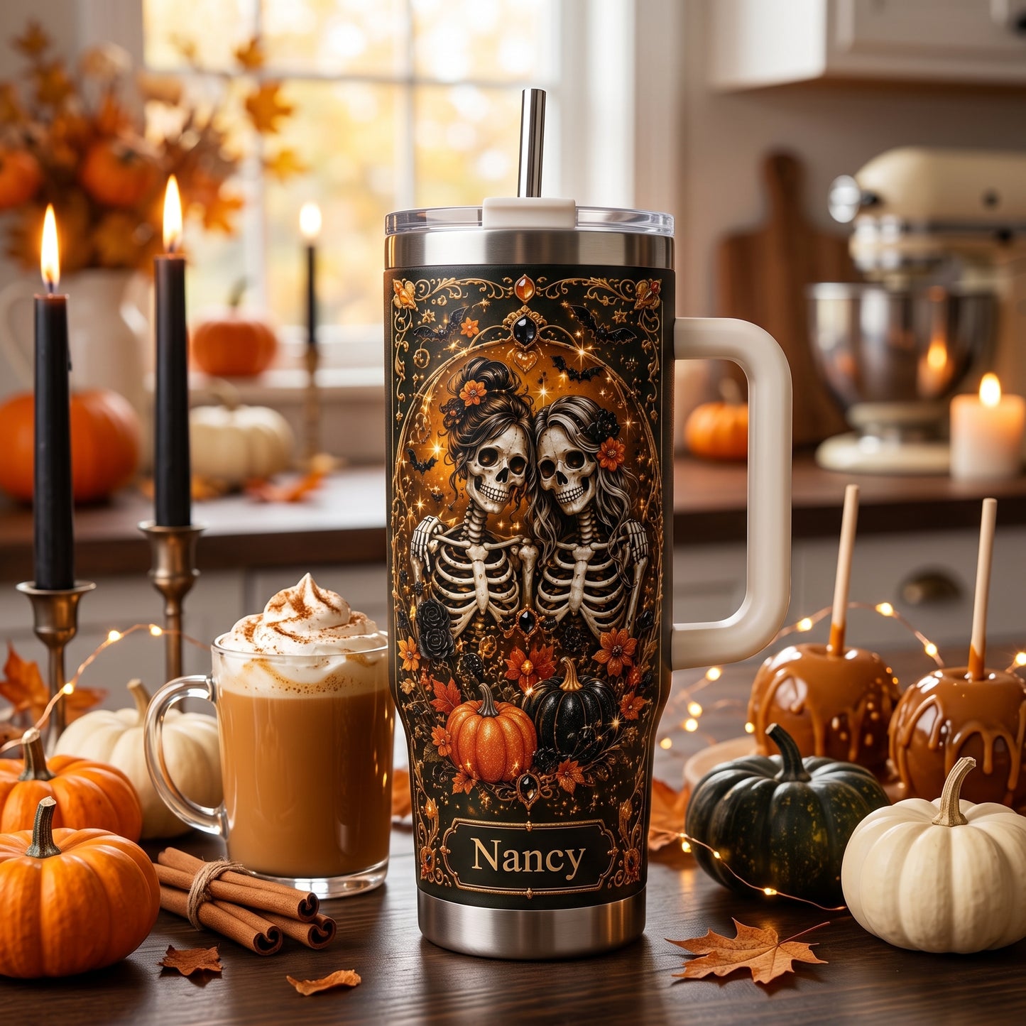 Personalized Gothic Skull Friendship Halloween Tumbler