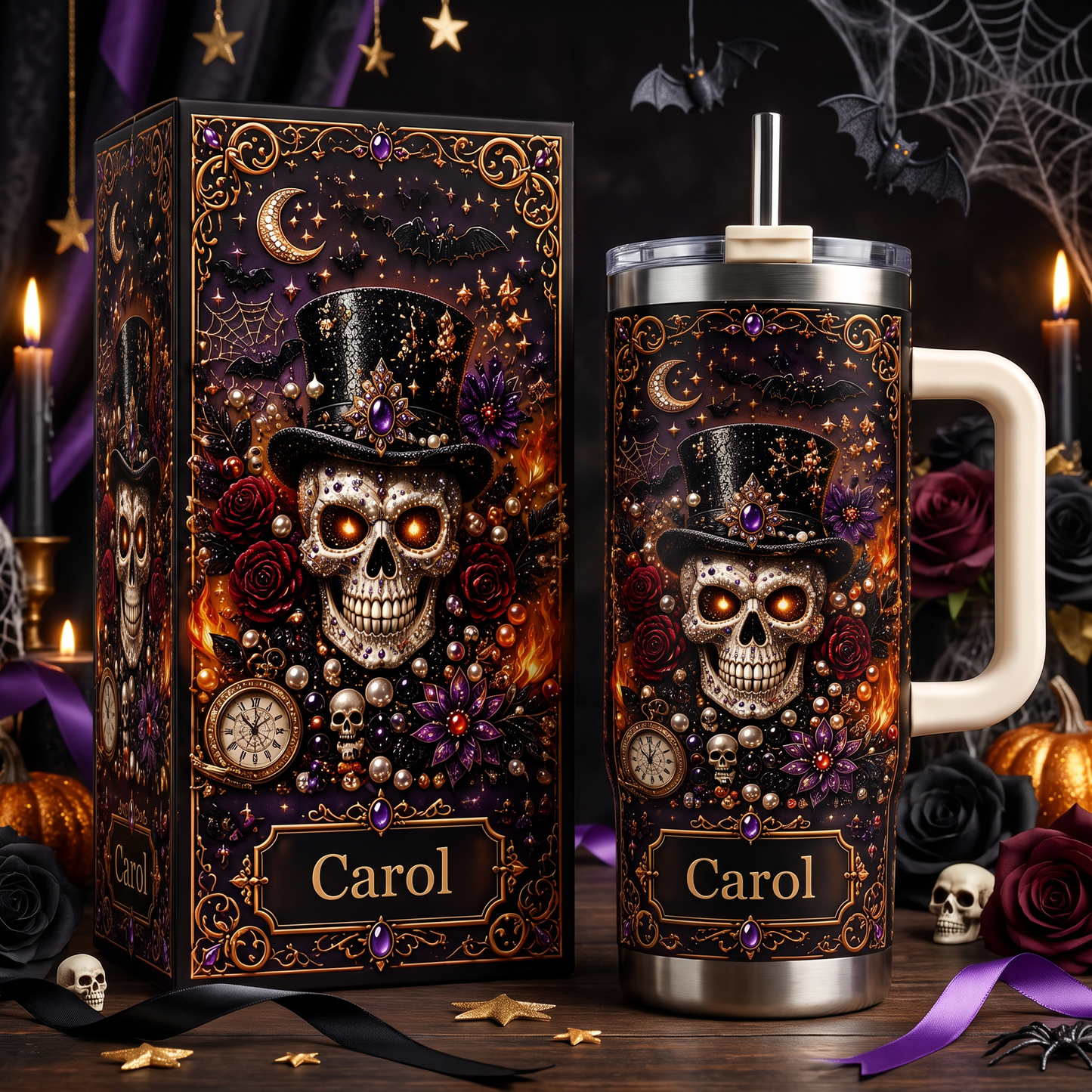 Personalized Gothic Skull Halloween Tumbler With Name