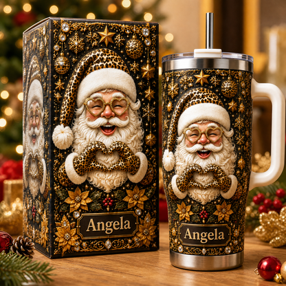 Personalised Leopard Santa Christmas Tumbler