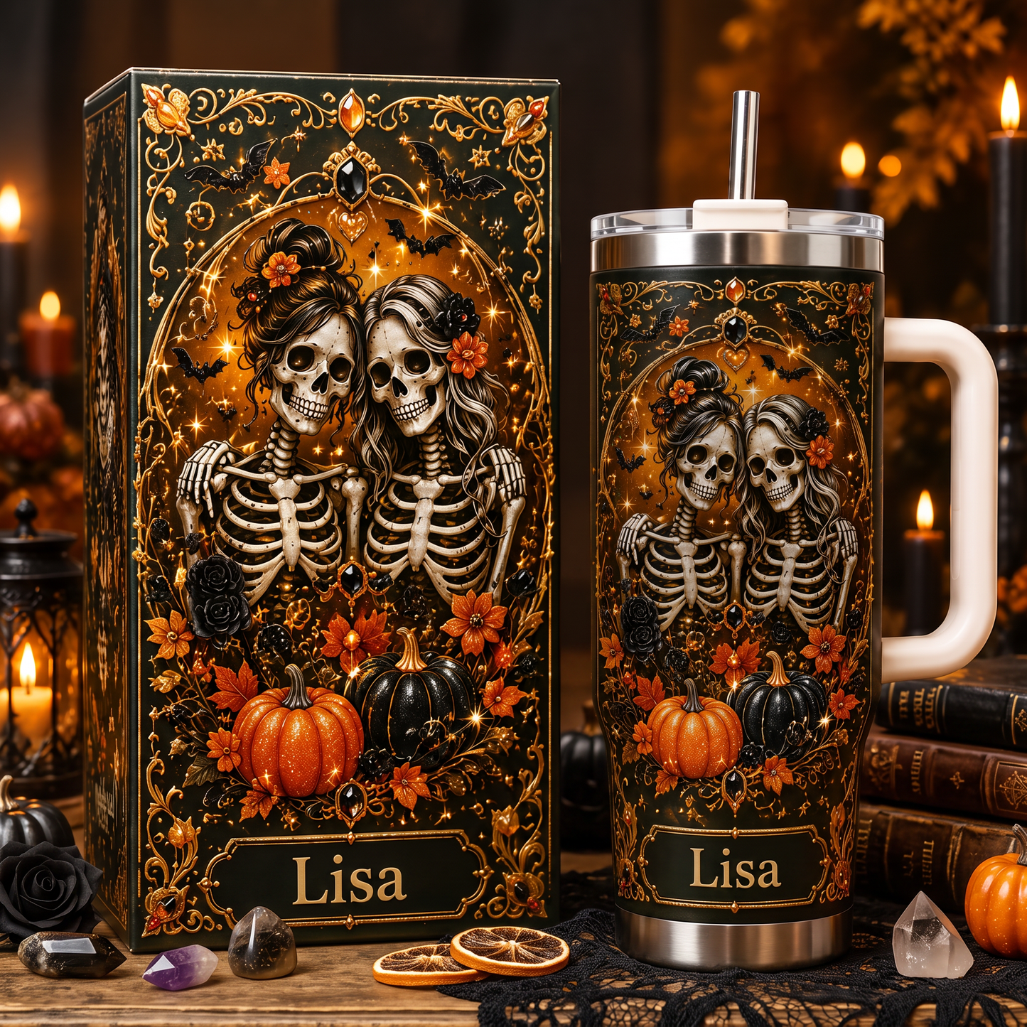 Personalized Gothic Skull Friendship Halloween Tumbler