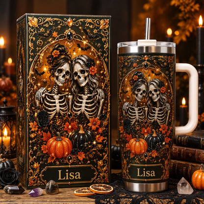 Personalized Gothic Skull Friendship Halloween Tumbler