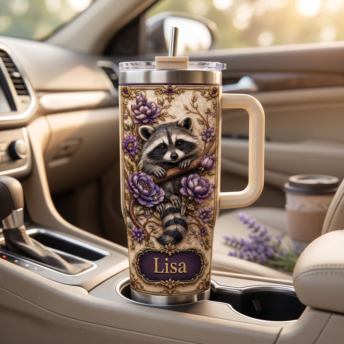 Personalized Woodland Raccoon Floral Tumbler