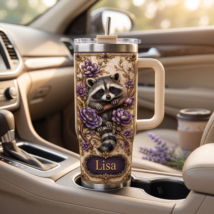 Personalized Woodland Raccoon Floral Tumbler