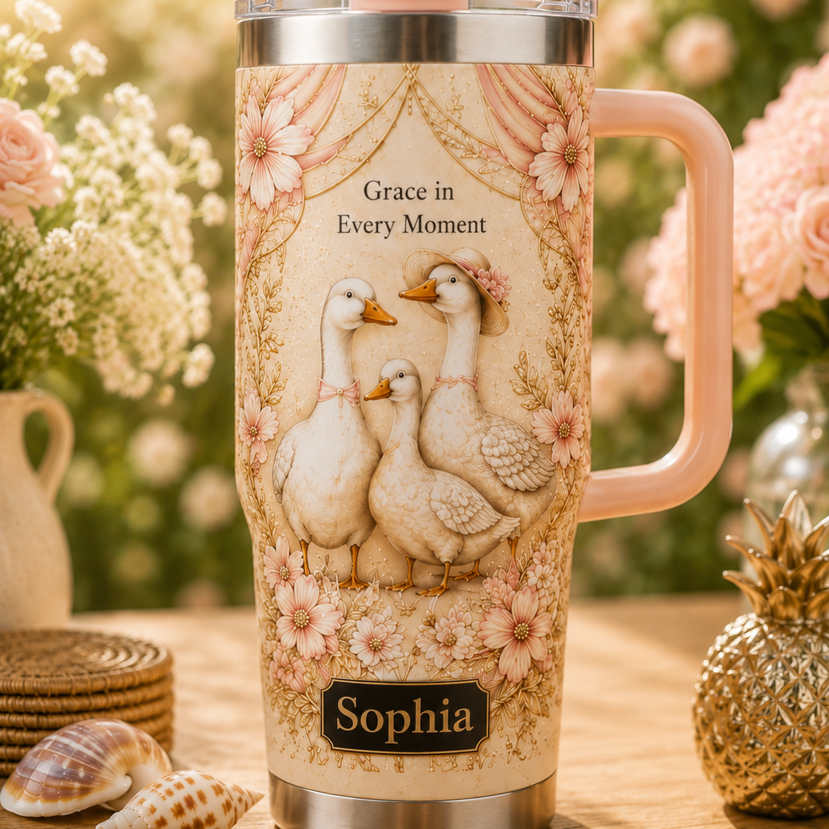 🦆 Personalized Graceful Duck Mom Floral Tumbler Gift For Duck Lover