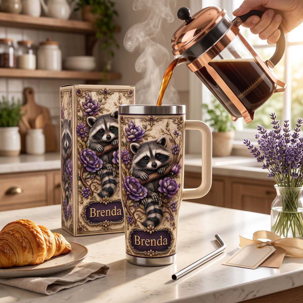 Personalized Woodland Raccoon Floral Tumbler