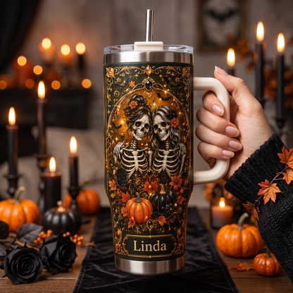 Personalized Gothic Skull Friendship Halloween Tumbler