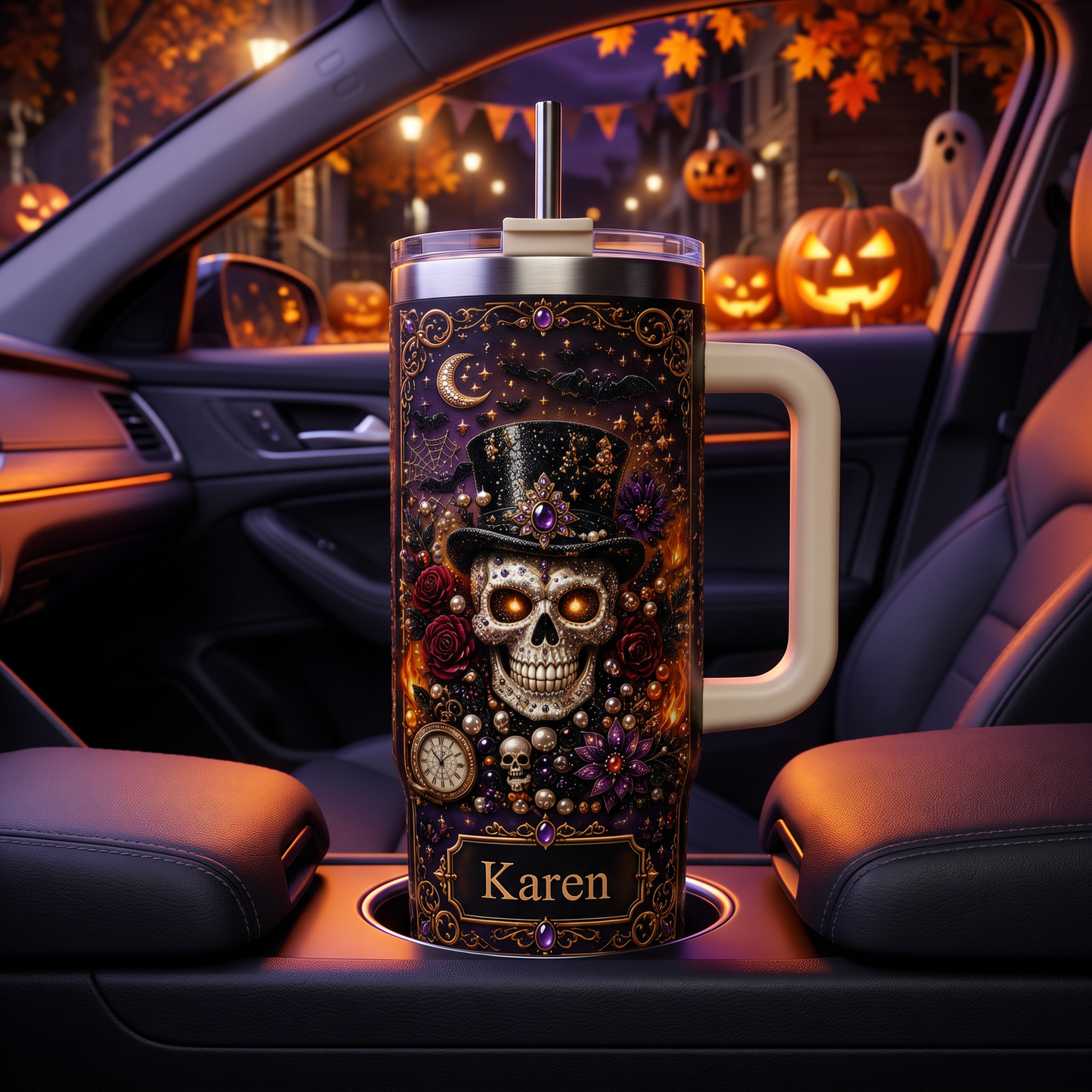 Personalized Gothic Skull Halloween Tumbler With Name