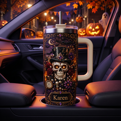 Personalized Gothic Skull Halloween Tumbler With Name