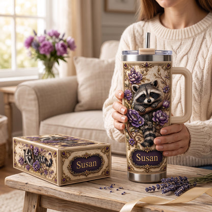 Personalized Woodland Raccoon Floral Tumbler