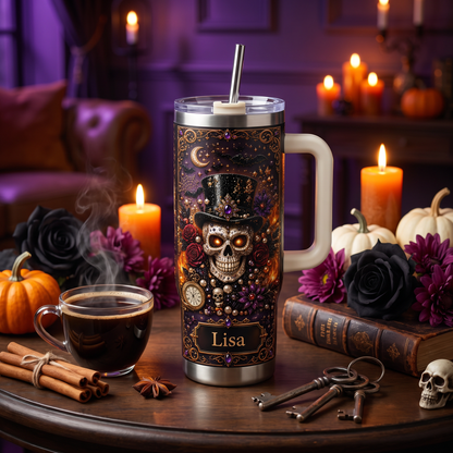 Personalized Gothic Skull Halloween Tumbler With Name