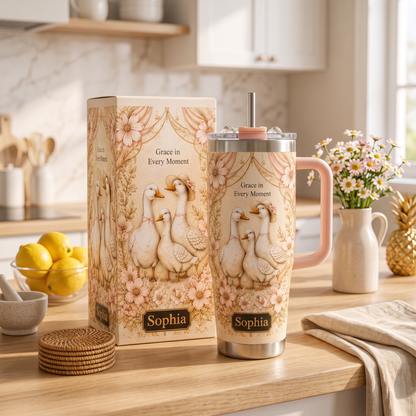 🦆 Personalized Graceful Duck Mom Floral Tumbler Gift For Duck Lover