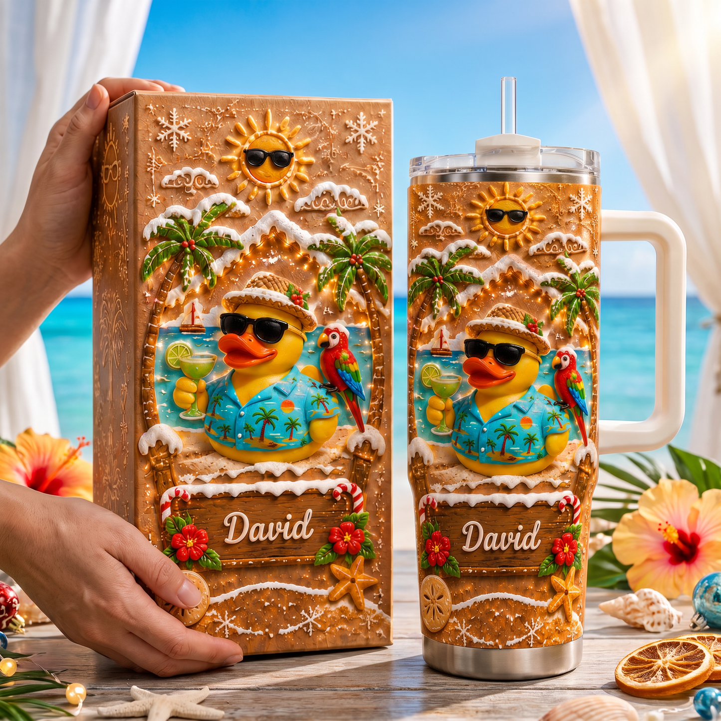 Personalized Tropical Christmas Duck Tumbler