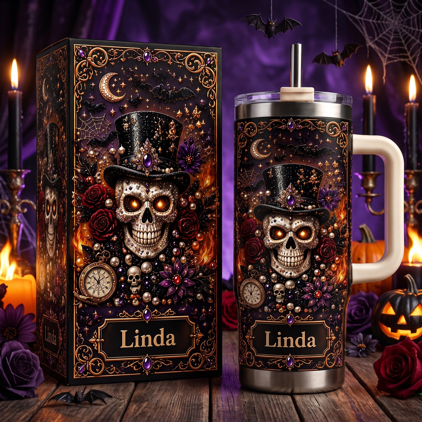 Personalized Gothic Skull Halloween Tumbler With Name