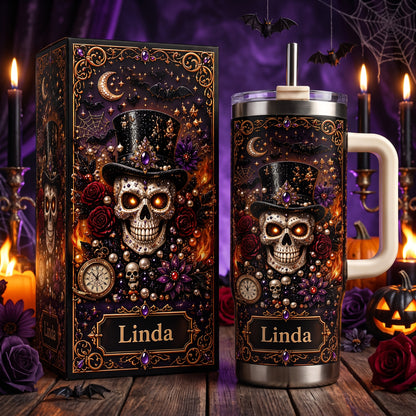 Personalized Gothic Skull Halloween Tumbler With Name