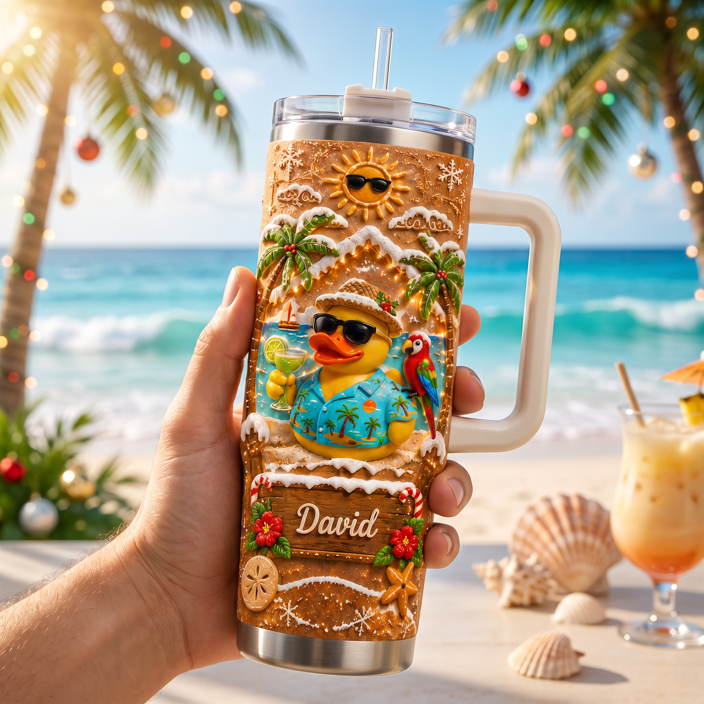 Personalized Tropical Christmas Duck Tumbler