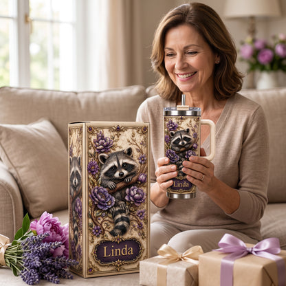 Personalized Woodland Raccoon Floral Tumbler